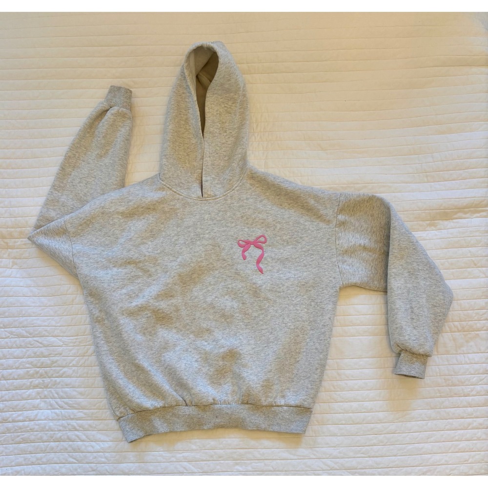 Super Cute Edikted Grey Heather Pink Bow Oversized Hoodie Sweatshirt M